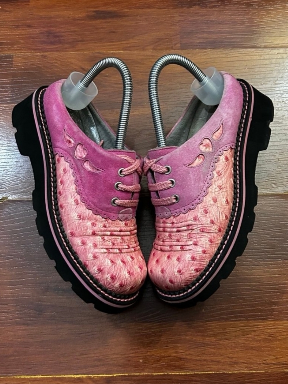 Women's 6 Pink Lace-Up Ariat Mule Boots with Ostrich Pattern